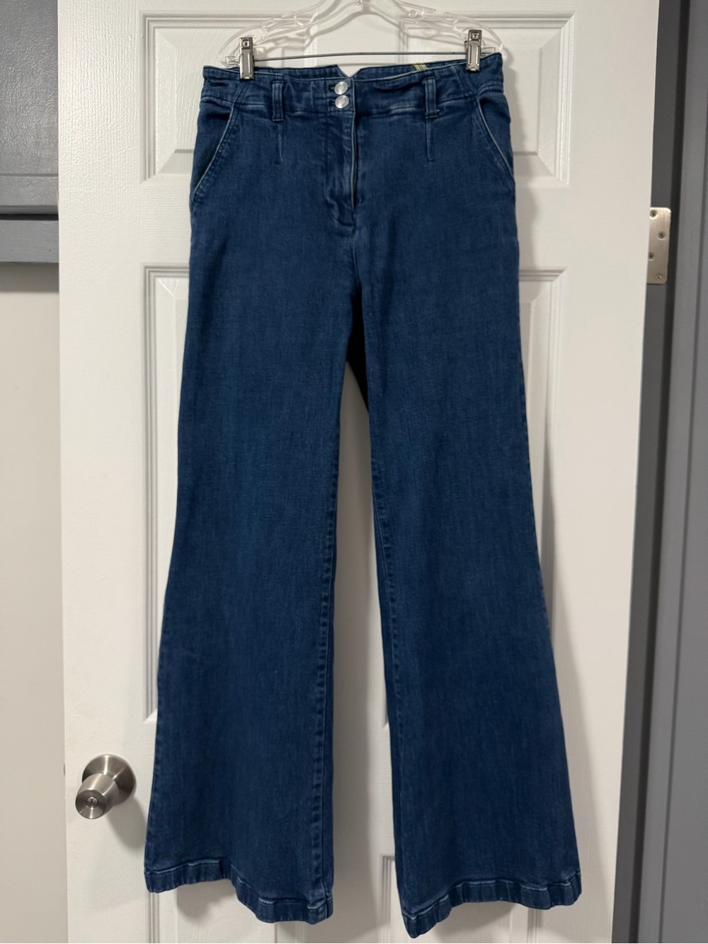Maeve Anthropologie Flare Wide Leg Pants Women's 29 Blue Cotton Stretch